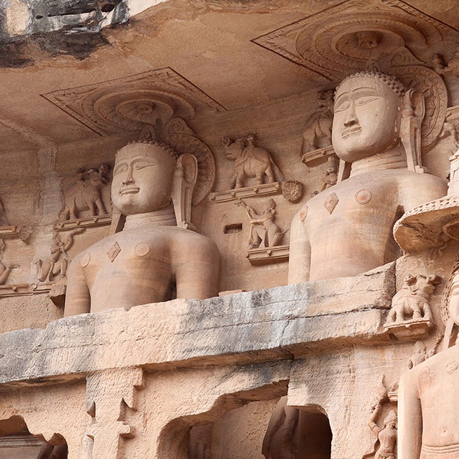 Ancient Jain statues carved out of rock found in Gwalior, Madhya Pradesh, India
