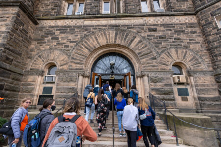 Photo of people entering Altgeld Hall