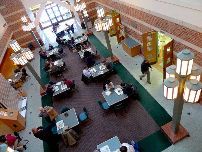 The Beckman Café offers a place for researchers, students, and staff members to connect, exchange ideas, and build bridges.